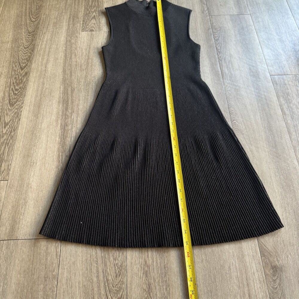 Theory Black Ribbed Knit Stretch Sleeveless Fit & Flare Dress Small Cutout Metal - Picture 16 of 16
